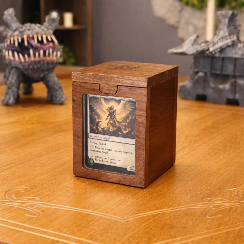 Walnut Premium Wooden Deck Case, Display Window, Magnetic Lid, Fits 100 Double Sleeved Cards