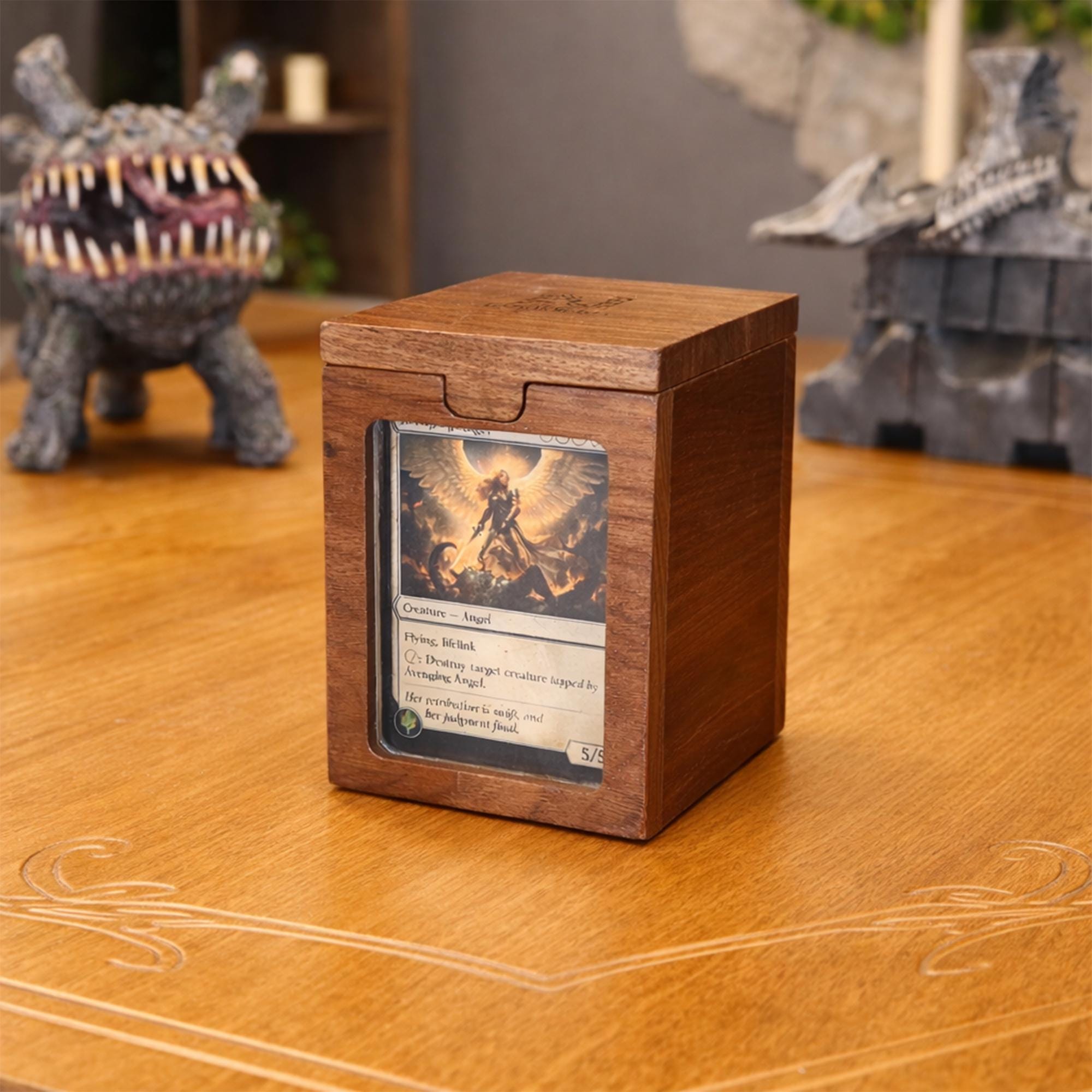 Walnut Premium Wooden Deck Case, Display Window, Magnetic Lid, Fits 100 Double Sleeved Cards