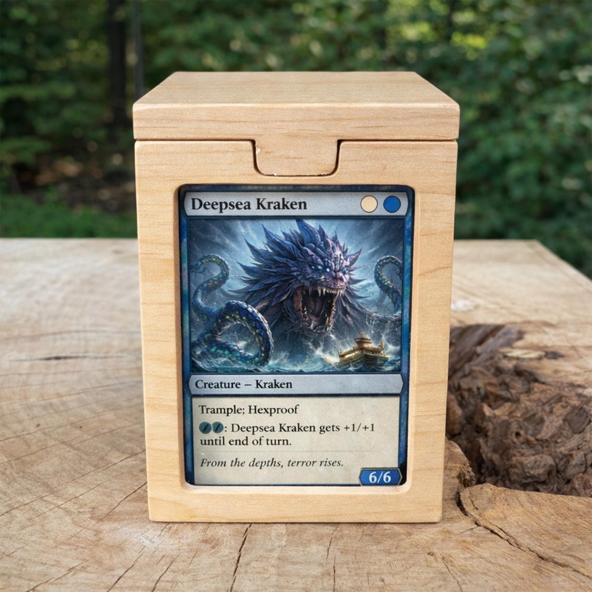 THE CLASSIC: Custom Engraveable Wooden Deck Case, Display Window, Magnetic Lid, Fits 100 Double Sleeved Cards