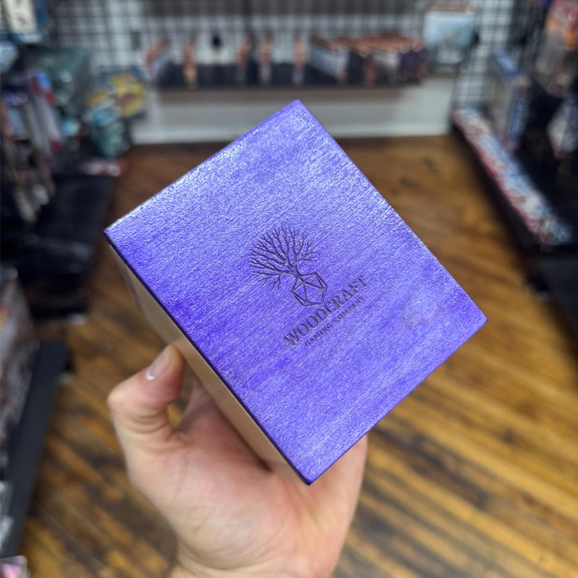 logo example Hardwood deck box with clear display window, closed view
