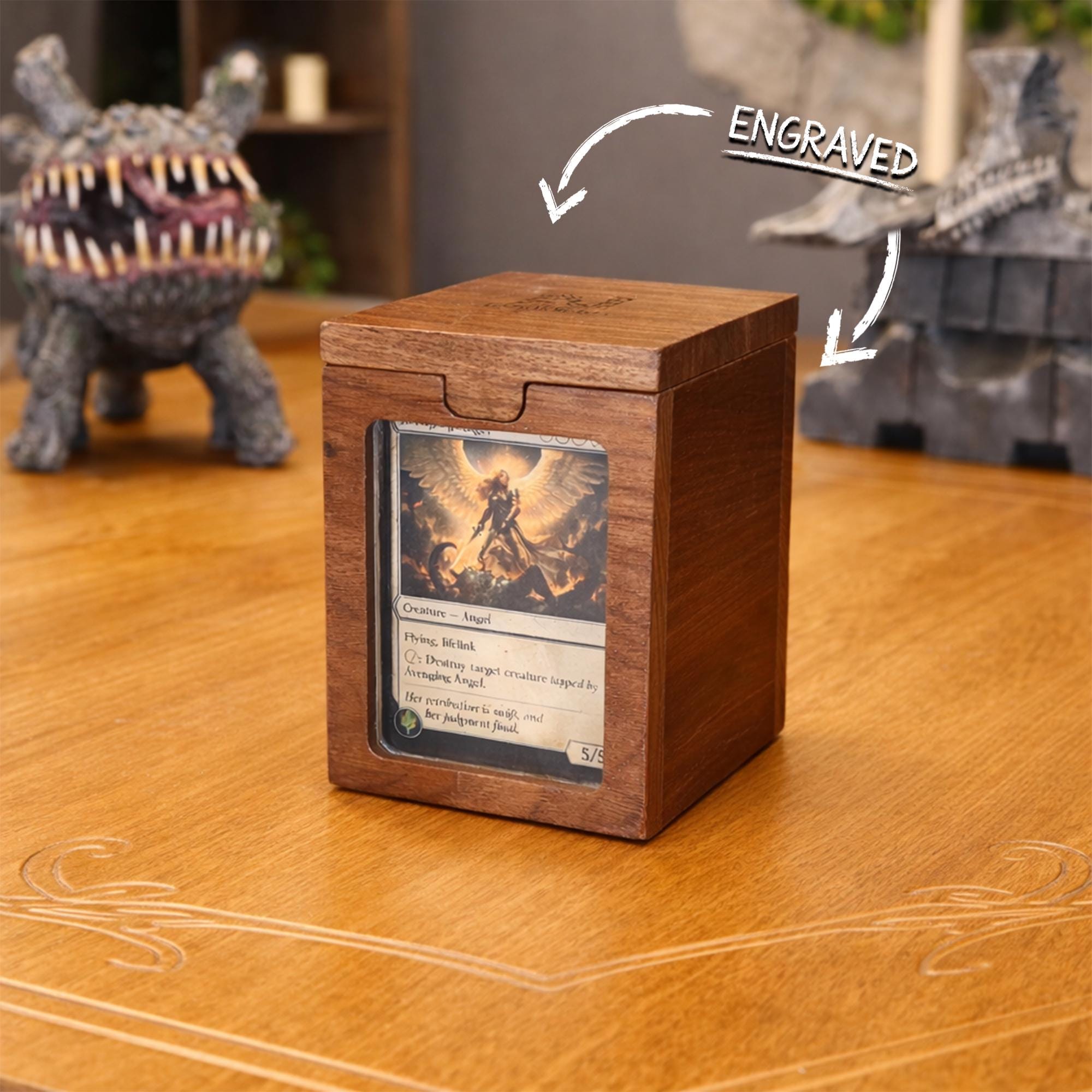 Walnut Premium Wooden Deck Case, Display Window, Magnetic Lid, Fits 100 Double Sleeved Cards